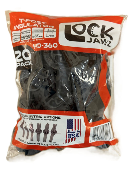 LOCKJAWZ HD-T-Post Insulator Blk-BAG OF 20