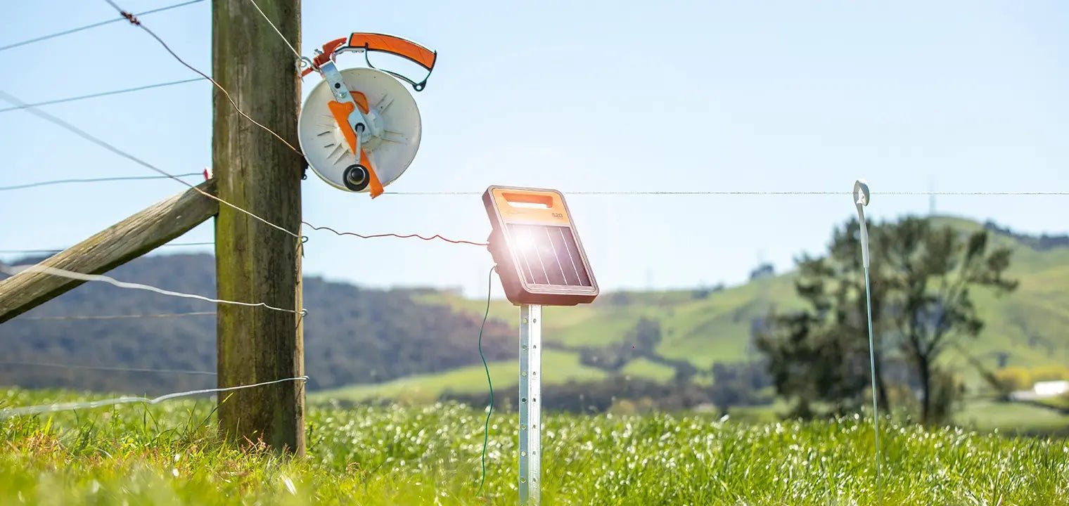 One strand, solar powered electric fence setup