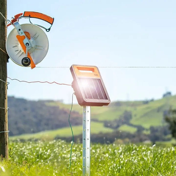 One strand, solar powered electric fence setup