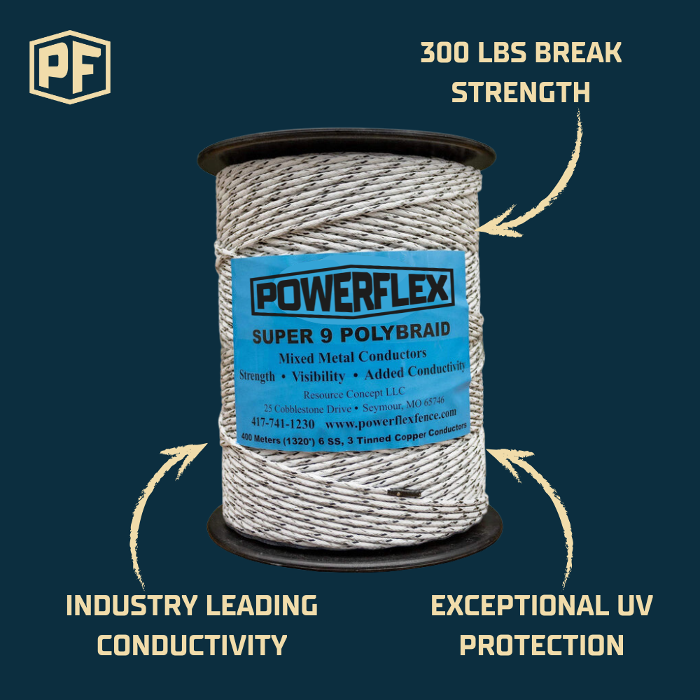 Powerflex Fence Super 9 Mixed Tinned Copper & Stainless Steel Polybraid – 1,320 FT