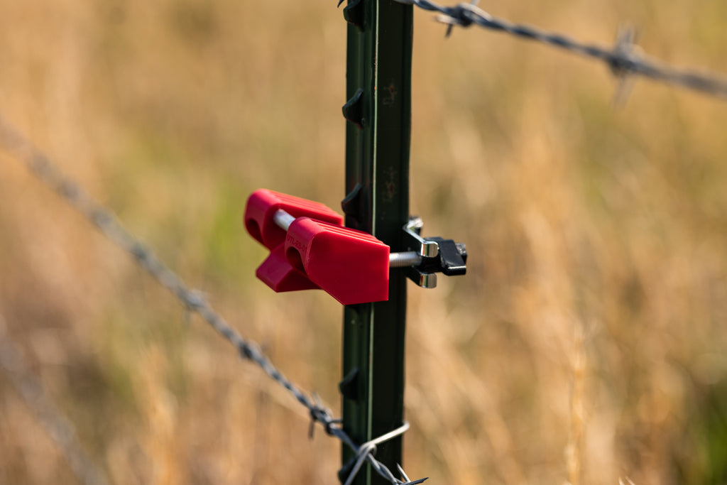 Utilizer red poly wire reel holder for electric fence
