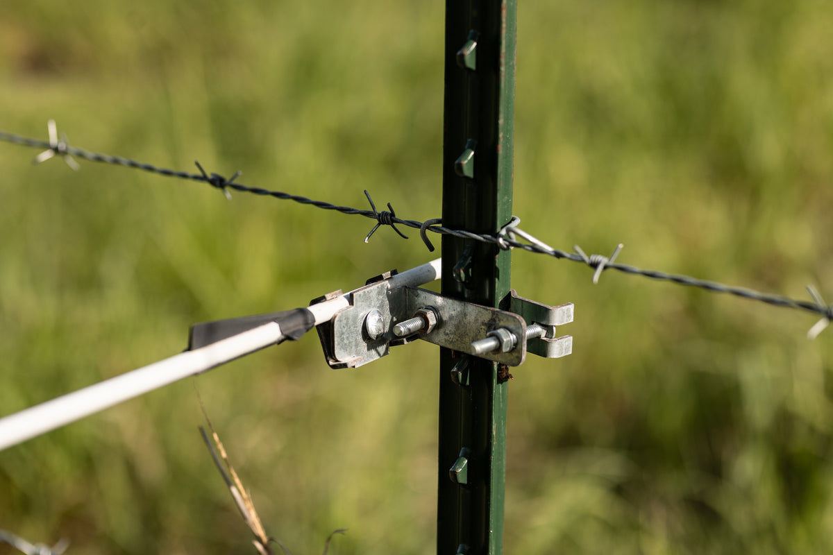 Utilizer T-post stand-off bracket for electric fence