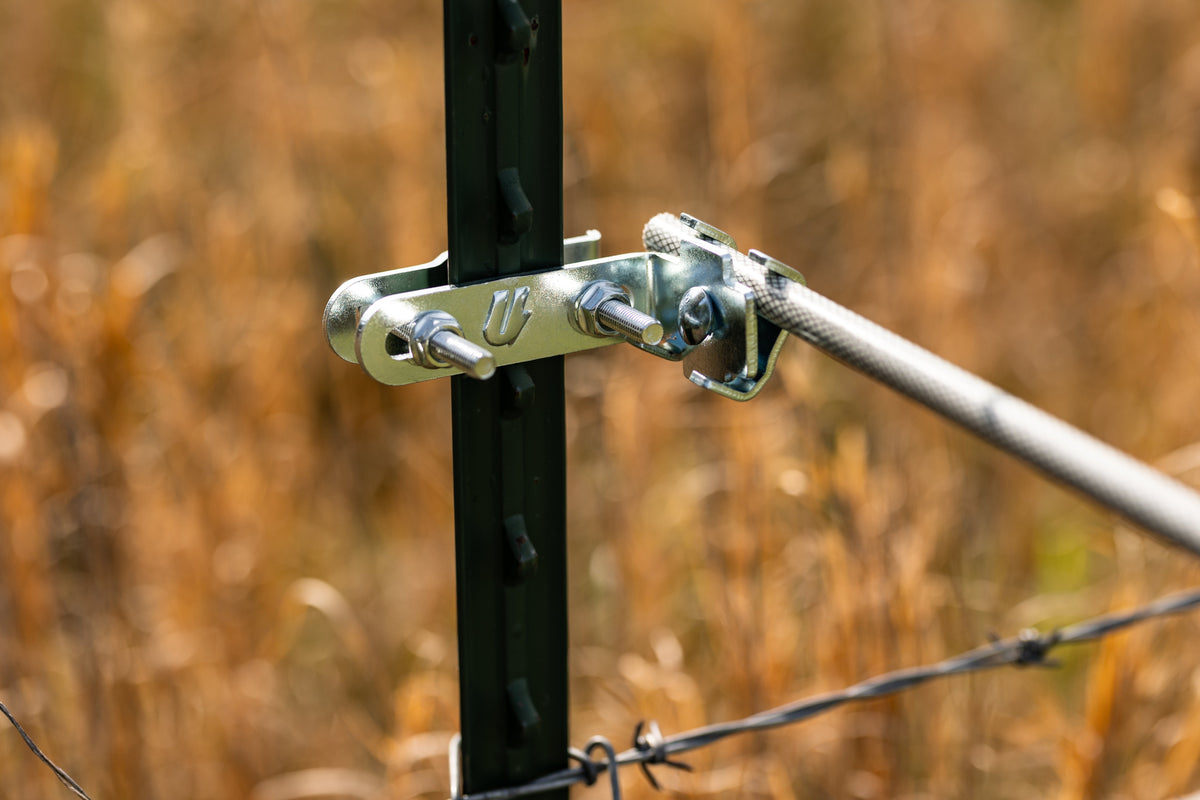 Utilizer T-post stand-off bracket for electric fence