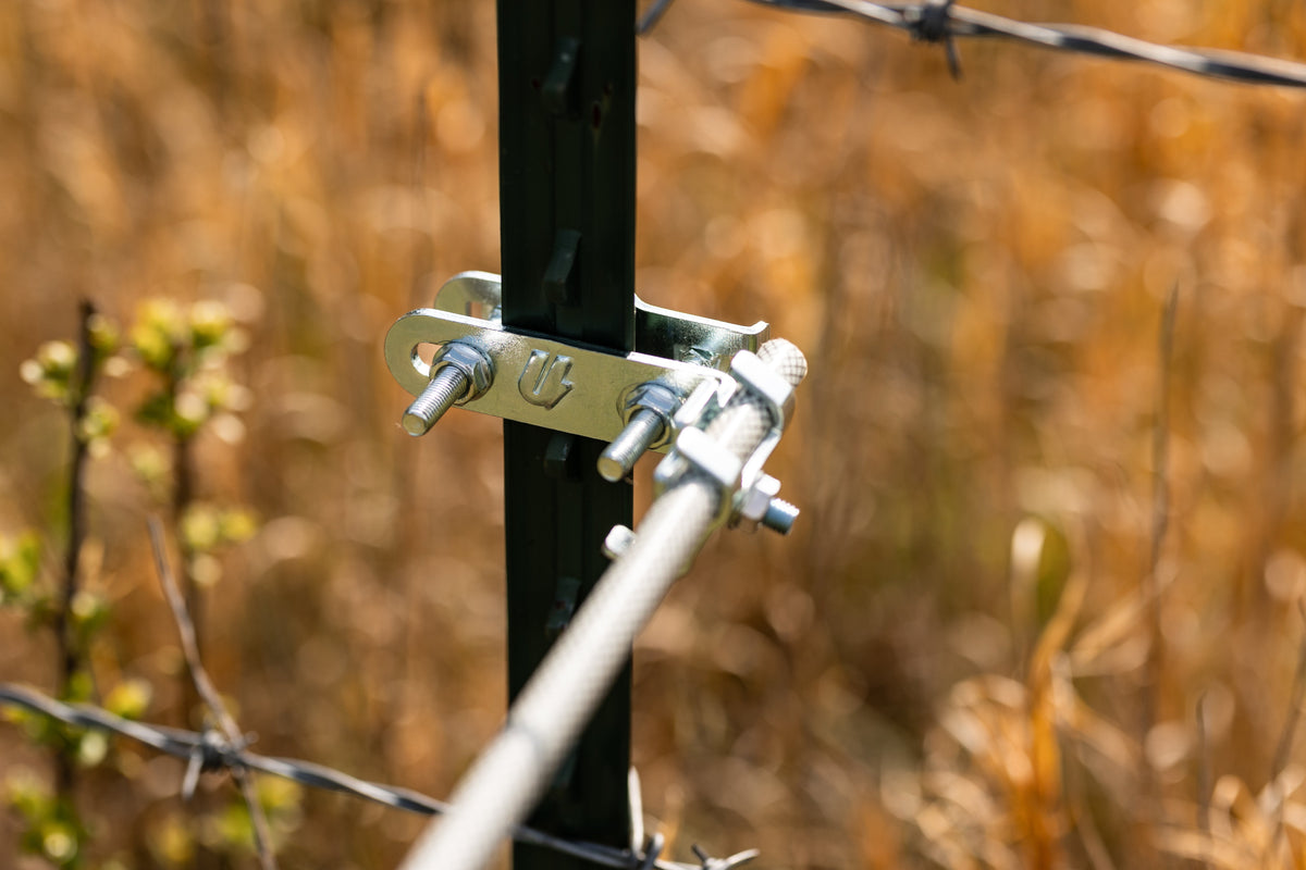 Utilizer T-post stand-off bracket for electric fence