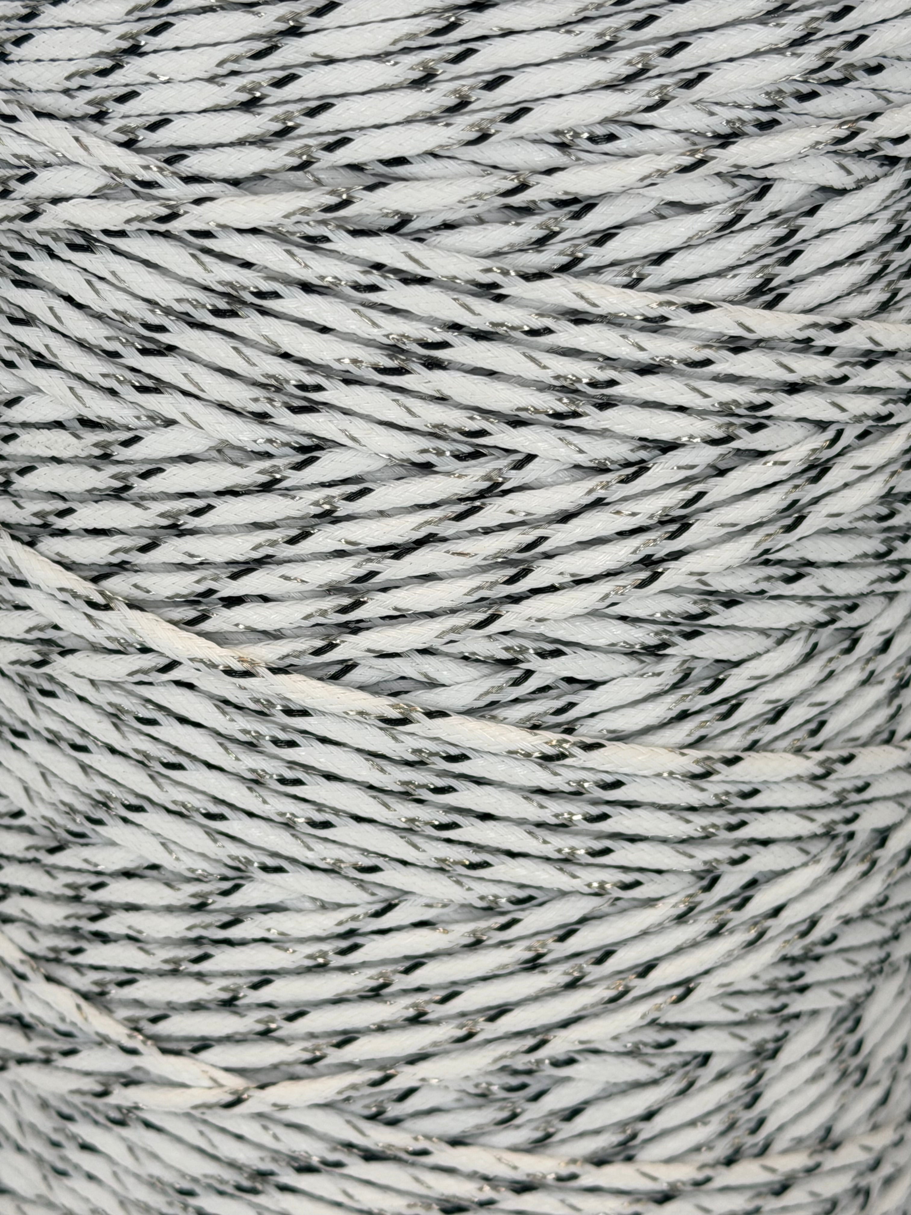 Close-up of gray and white textured yarn