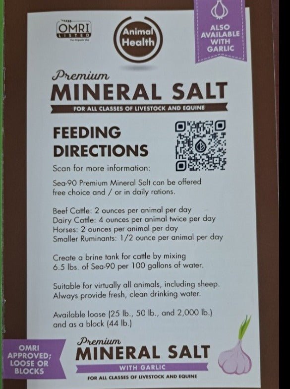 GRASS Silvy 　SaltWater Sea-90 Mineral Salt with Garlic 50 lbs | Natural Fly Control
