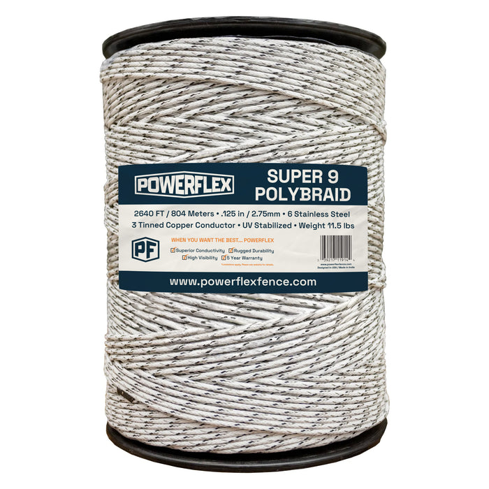 2640' Powerflex Fence Super 9 Mixed Tinned Copper & Stainless Steel PolyBraid - Powerflex